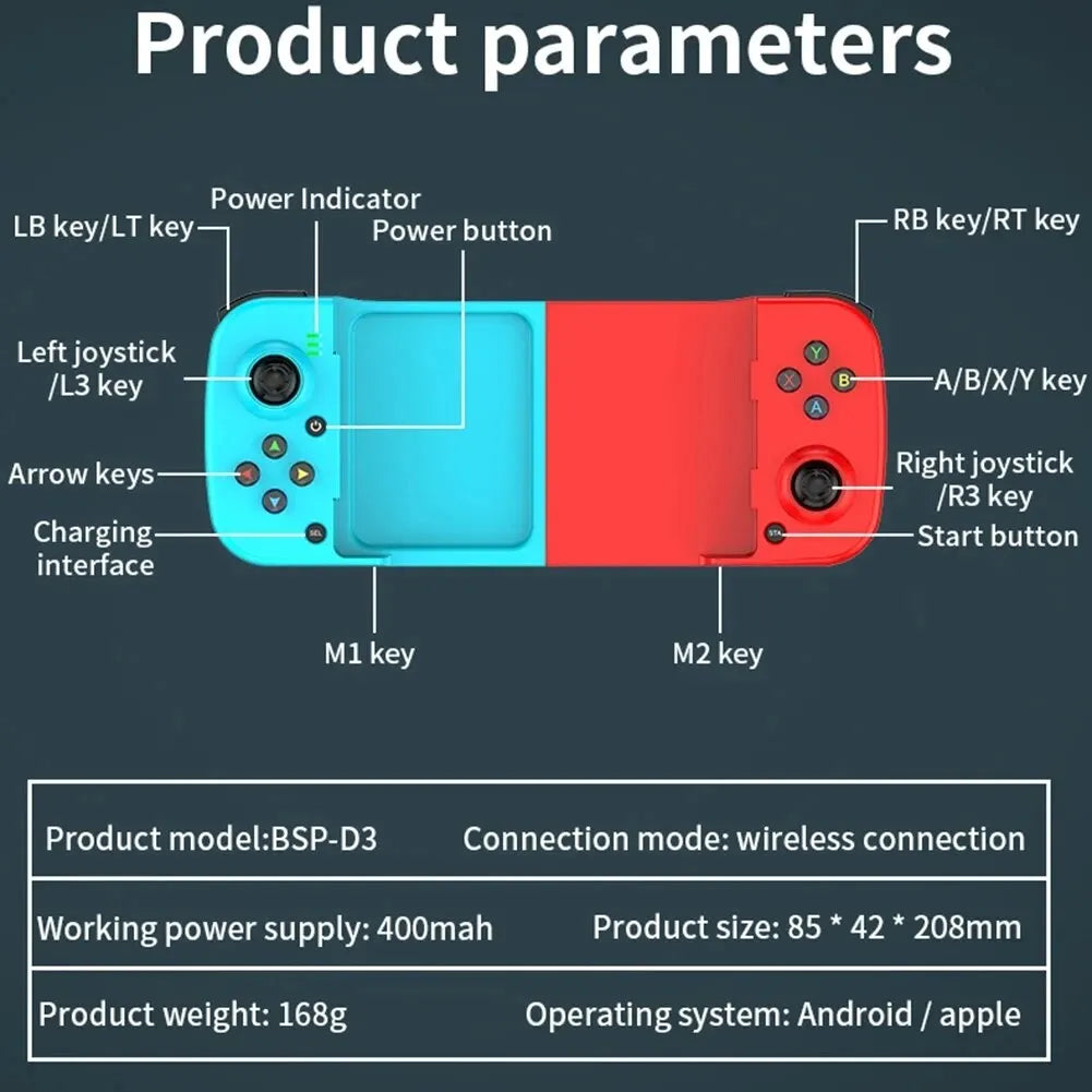 Gamepad telescópico para Apple iOS, Android, Switch, PS4, controlador de juegos inalámbrico.